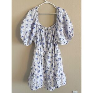 LoveShackFancy for Target Blue Floral Puff Sleeve Smocked Mini Dress Womens 3X